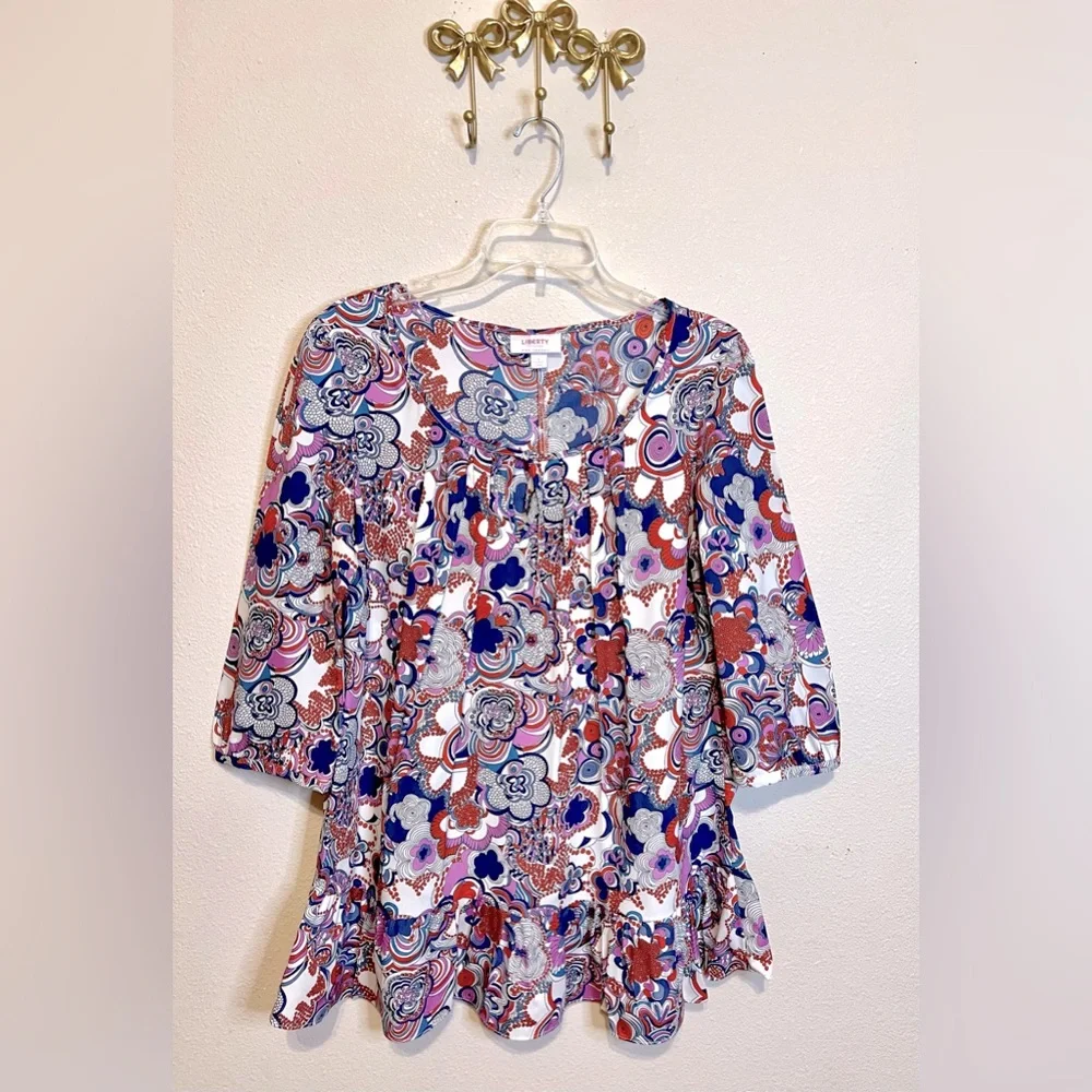 Liberty of London (Target) blue, red, white, lavender Floral Blouse. Size L - Picture 1 of 7